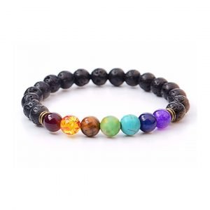 black bracelet with multi-coloured stones