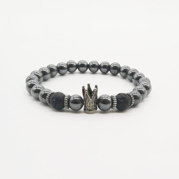 black stone bracelet with crown centre detail